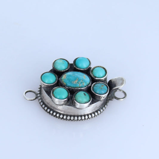 Carico Lake and Pilot Mountain Turquoise Clasp Sterling Silver 8 Stone