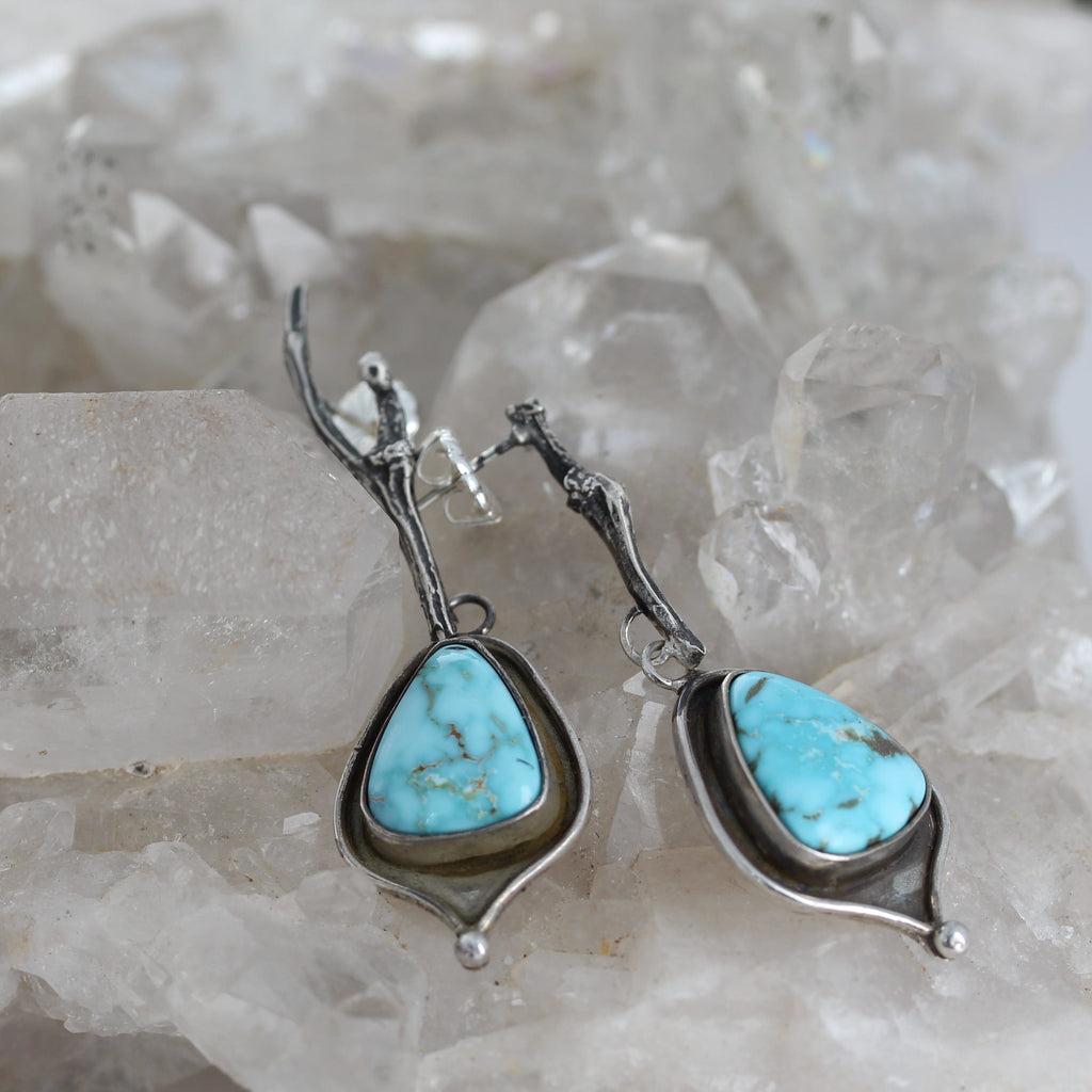 RARE DRY CREEK Turquoise Earrings Southwest American Turquoise Sterling