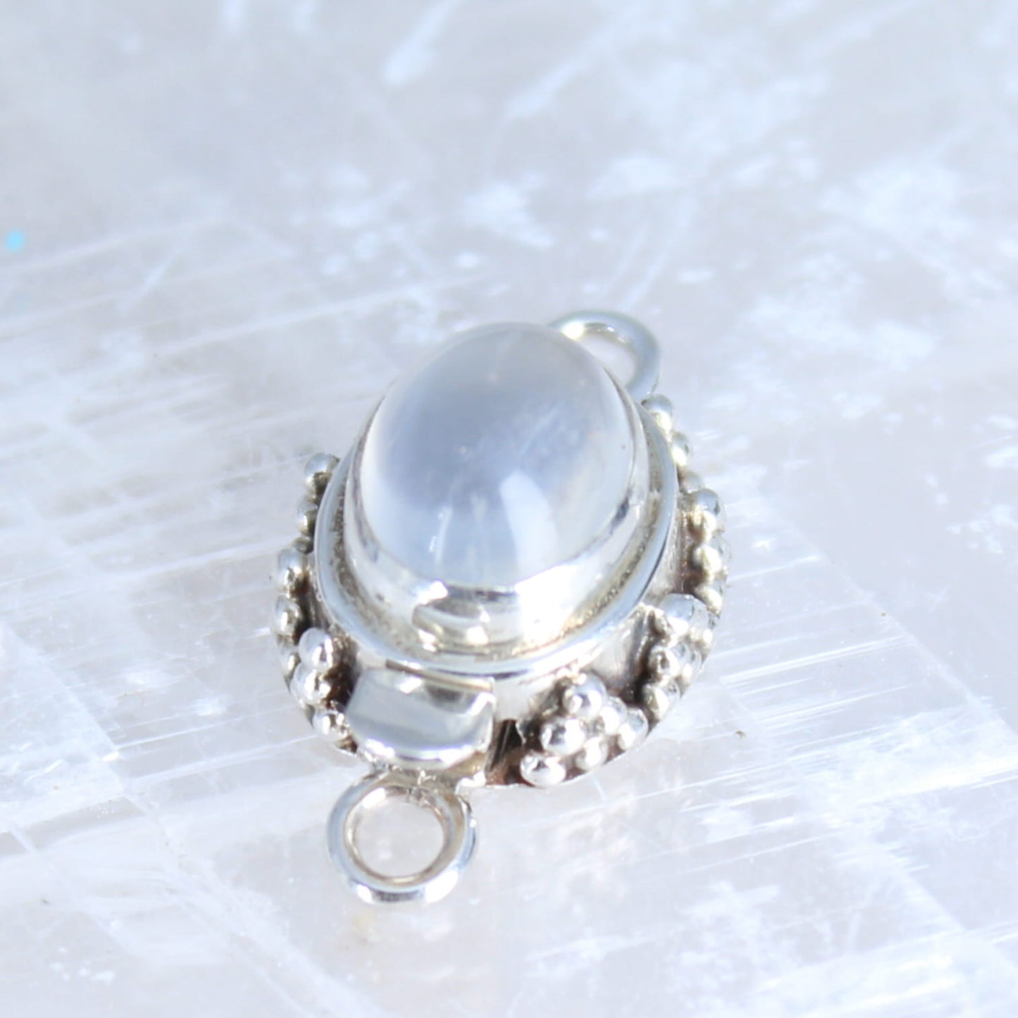Cream Catseye Moonstone Clasp 9x11mm Sterling Silver Granulated