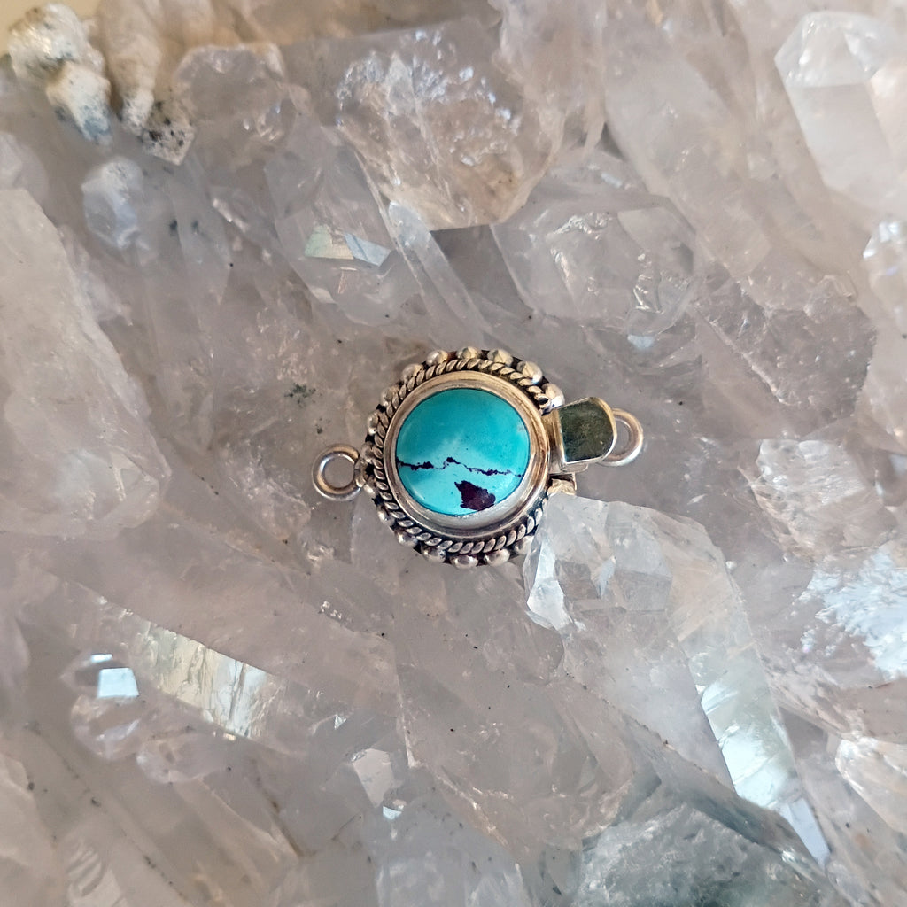 AAA Egyptian Turquoise Sterling Granulated Clasp Sterling Silver Round 10mm