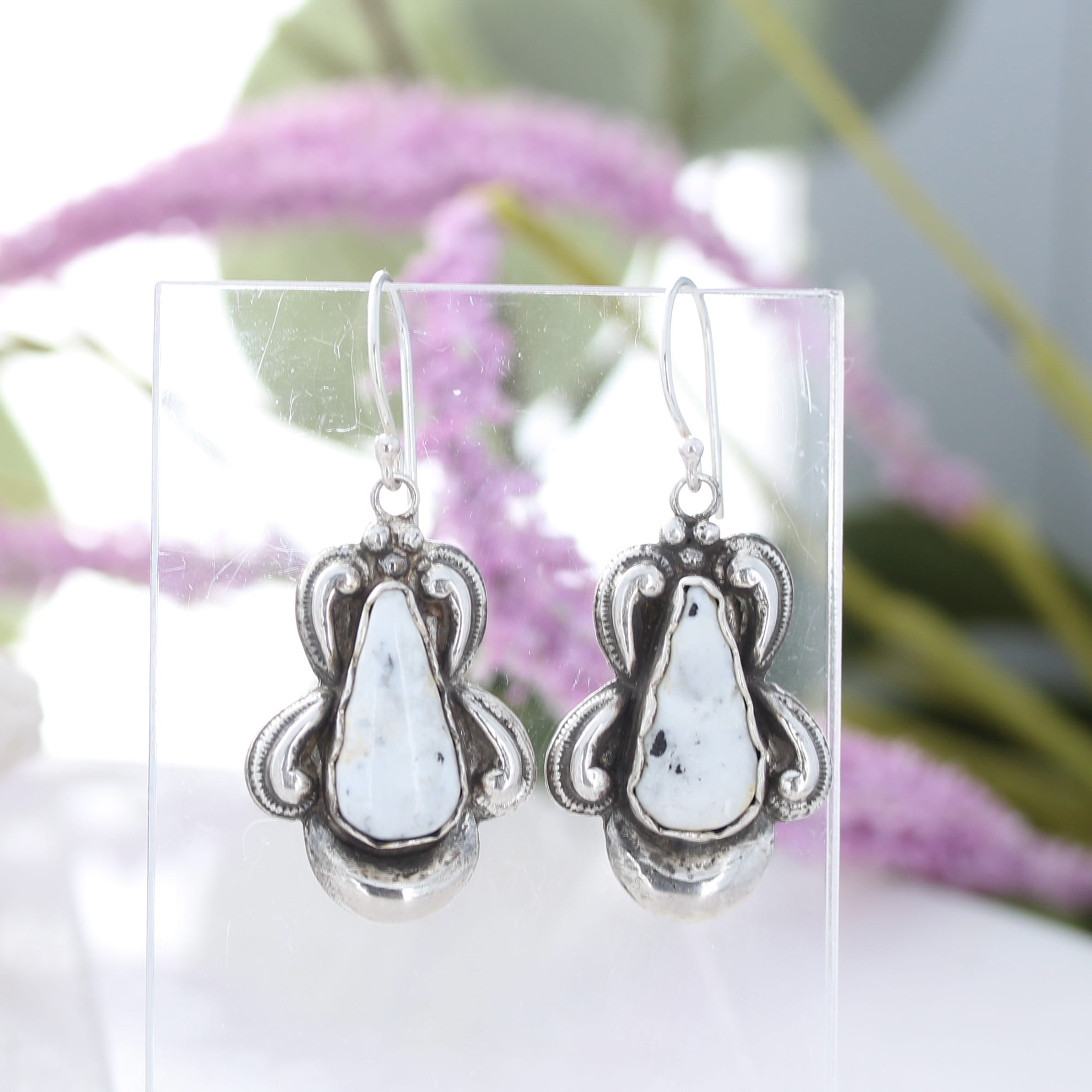 Many Moons White Buffalo Turquoise Earrings Sterling Silver Southwestern Elegance NewWorldGems