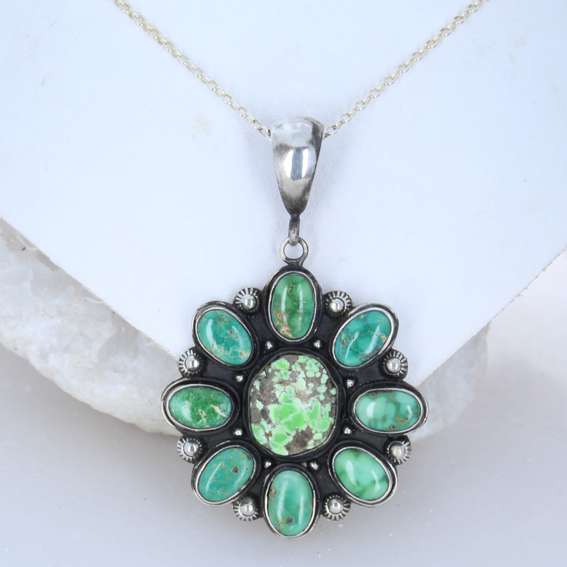 Emerald Turquoise Pendant Sterling with Carico Lake Turquoise Faustite -NewWorldGems