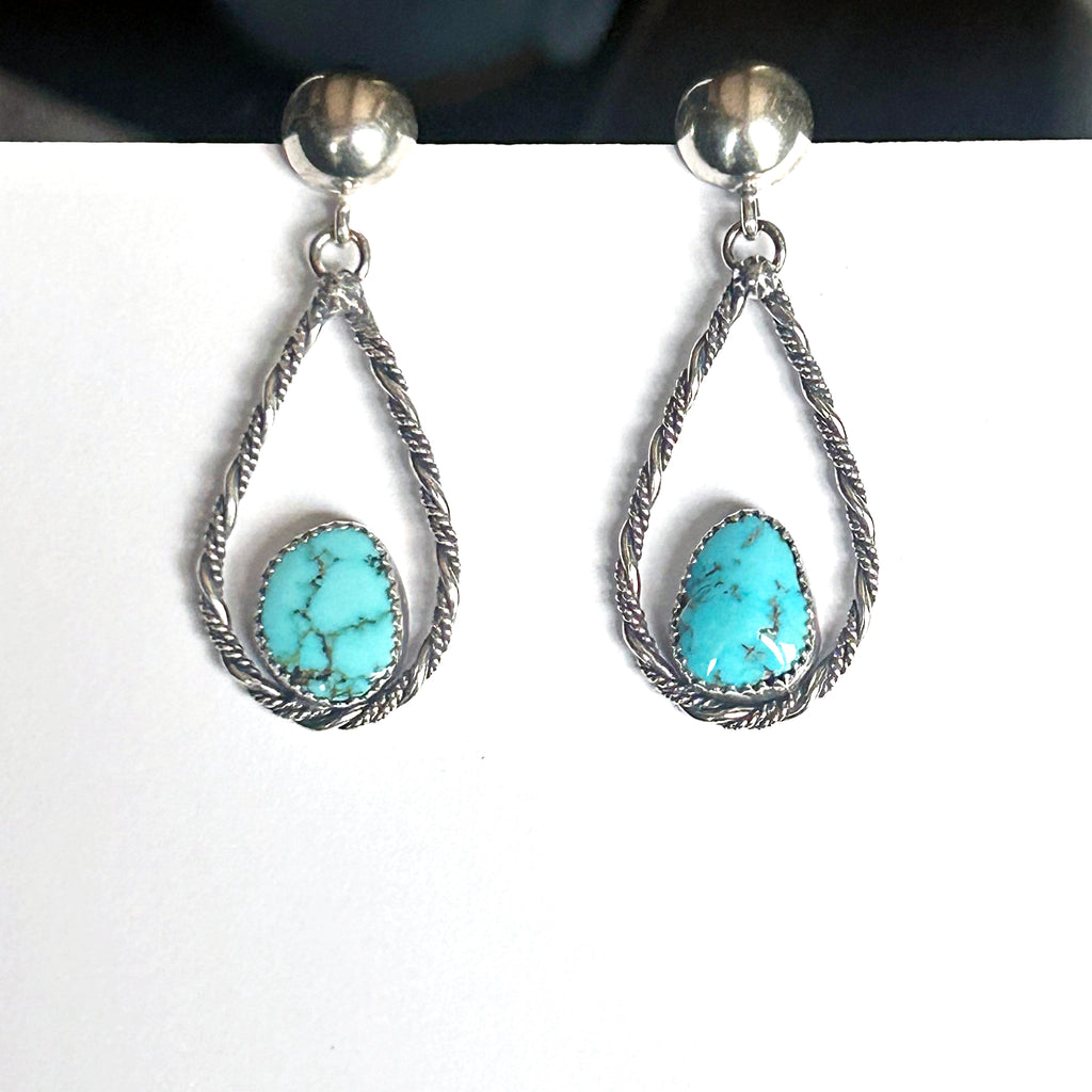 AAA Rare Morenci Turquoise Earrings Sterling Large Teardrops Southwest