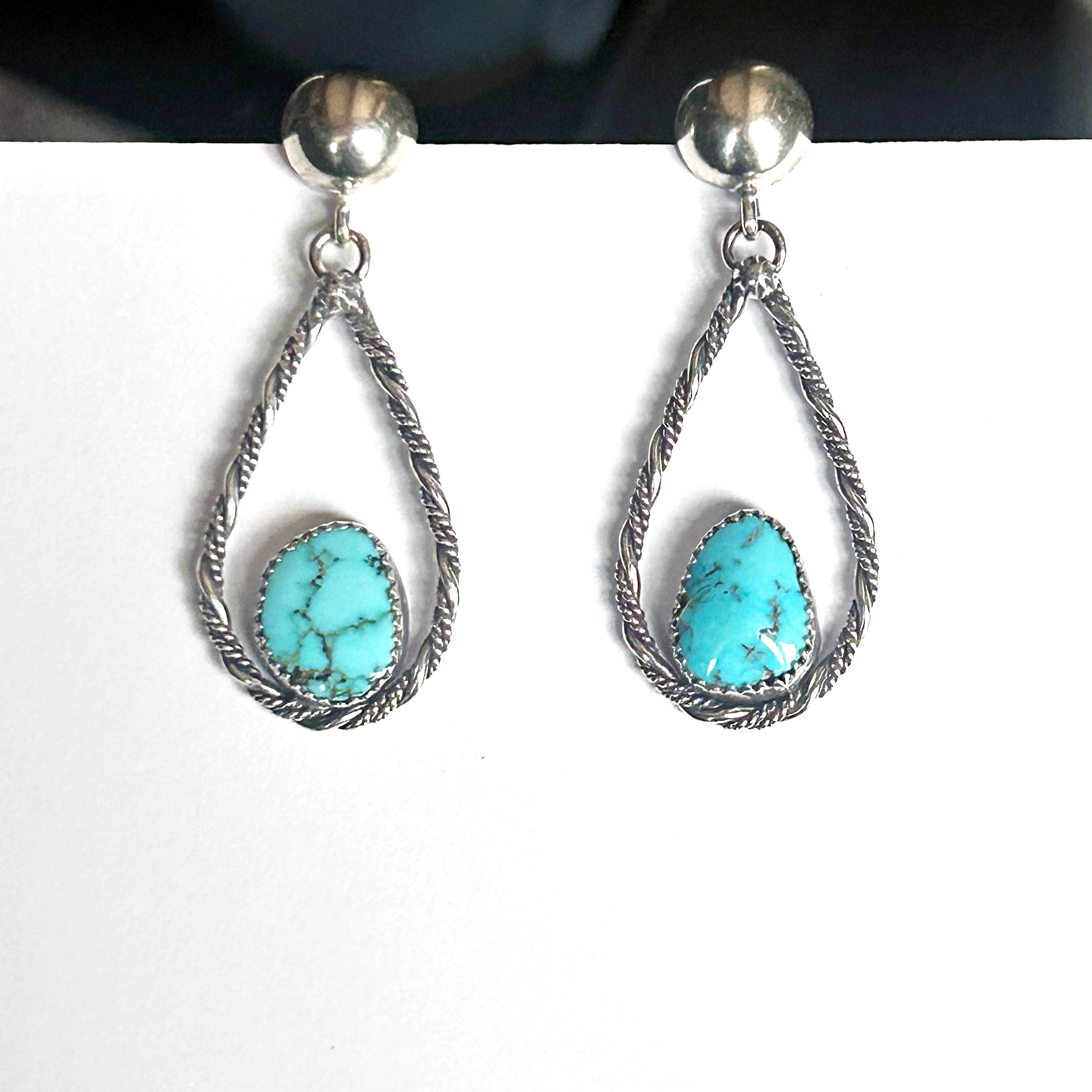 AAA Rare Morenci Turquoise Earrings Sterling Large Teardrops Southwest