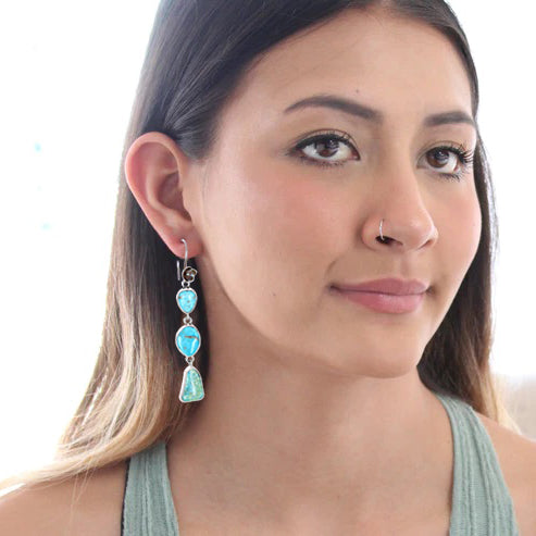 Ocean Blues Turquoise Earrings 3-Stone Sterling Dazzlers