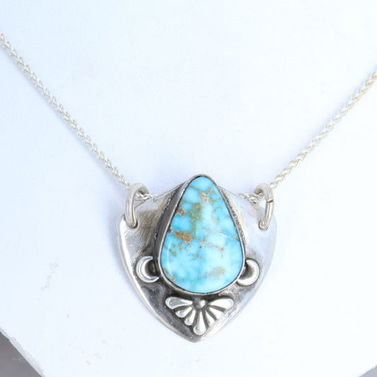 RARE Dry Creek Turquoise Shield Pendant Sterling Southwest