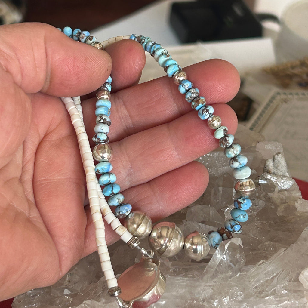 Golden Hills and White Buffalo TurquoiseSterling Necklace Benchmade Navajo Beads