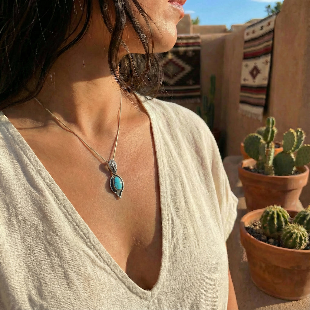 Blue Sonoran Rose Turquoise Centerpiece Pendant Sterling Silver #3