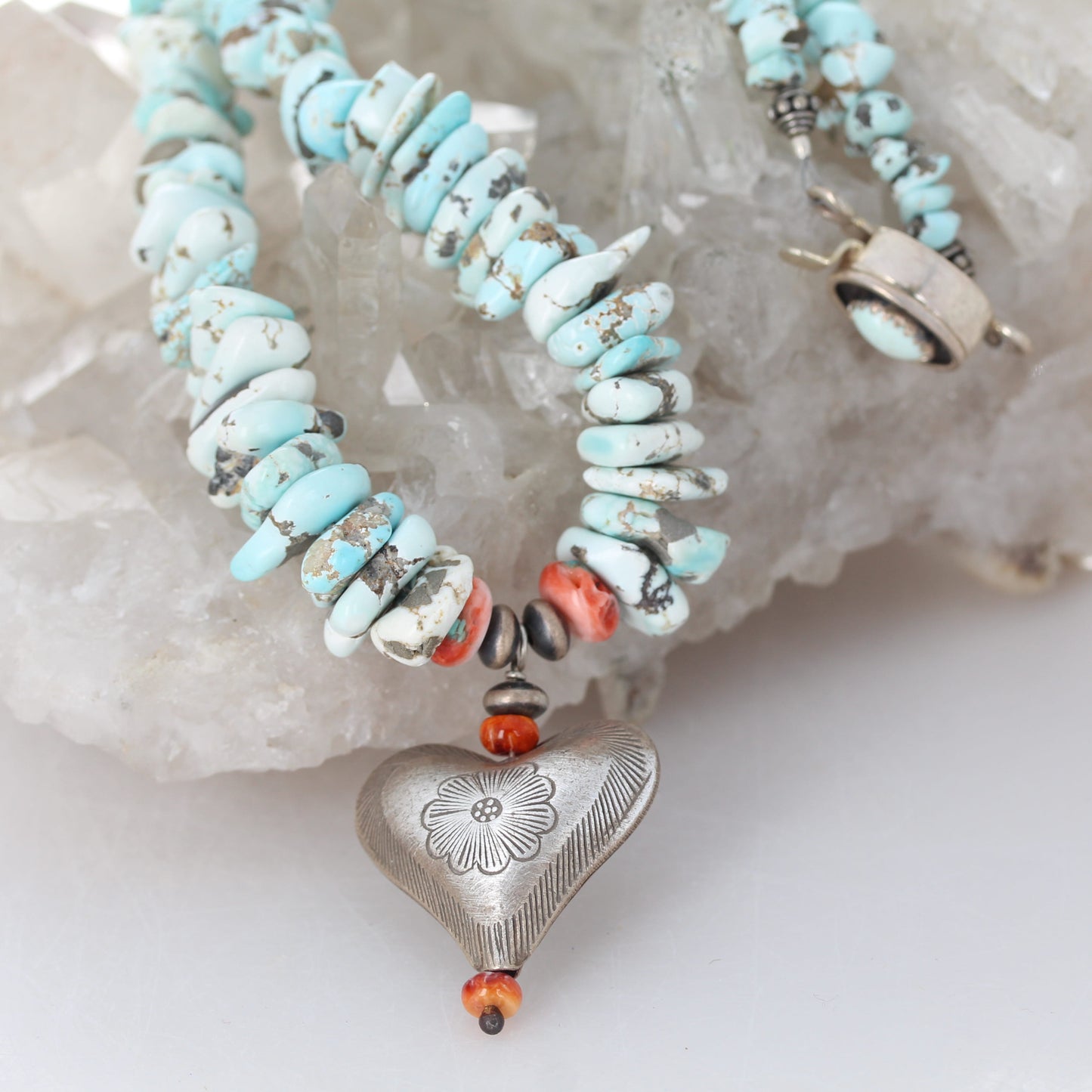 Lone Mountain Turquoise Necklace with Large Sterling Heart Centerpiece