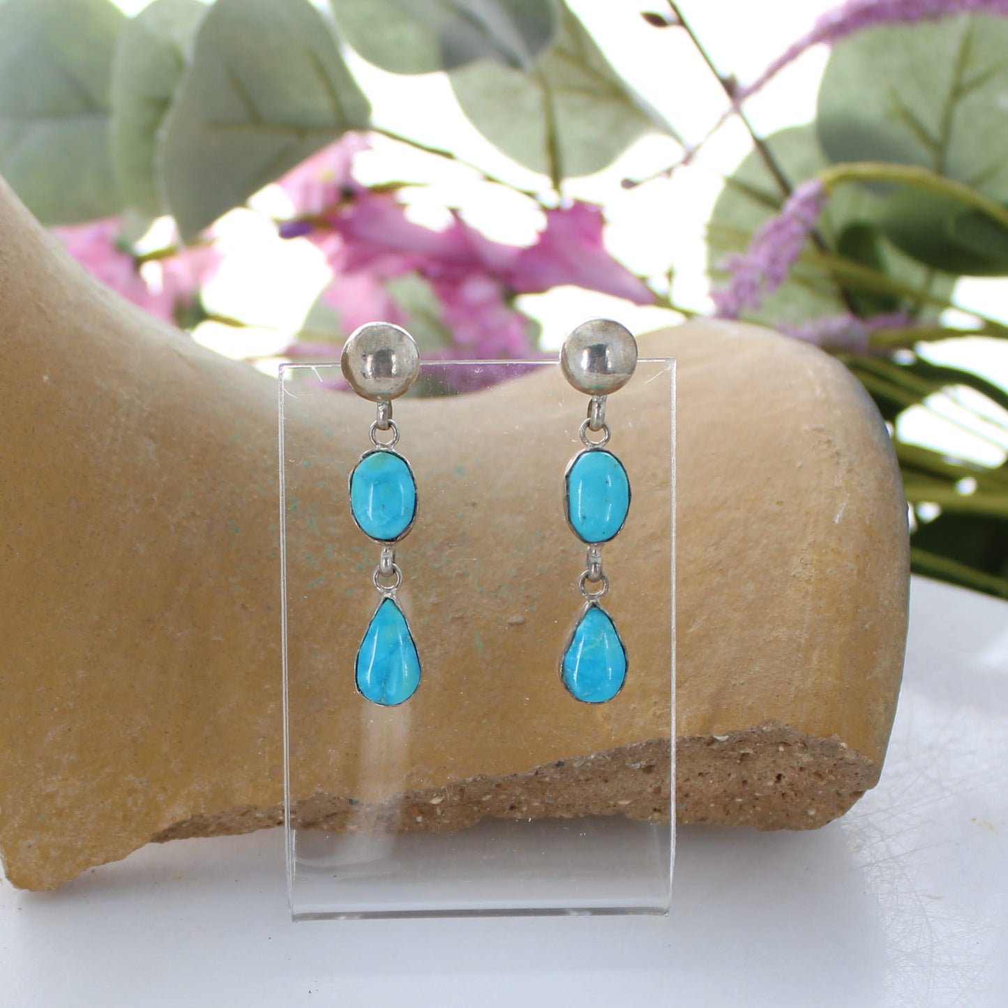 AAA Blue Bird Turquoise Earrings 2 Stone Sky Blue Sterling Southwestern