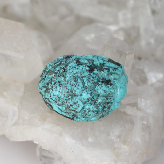 Carved Bright Blue Hubei Turquoise Bead Floral Large Centerpiece 35x25mm
