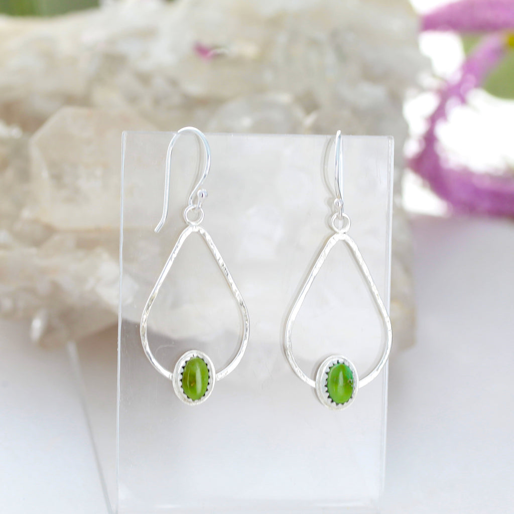 Sonoran Green  Turquoise Earrings Double Hoops Sterling Silver