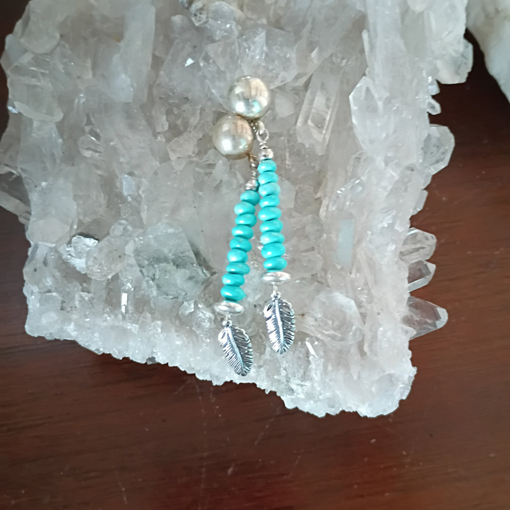 Blue Lone Mountain Nevada Turquoise Earrings Sterling Silver Feather Southwest