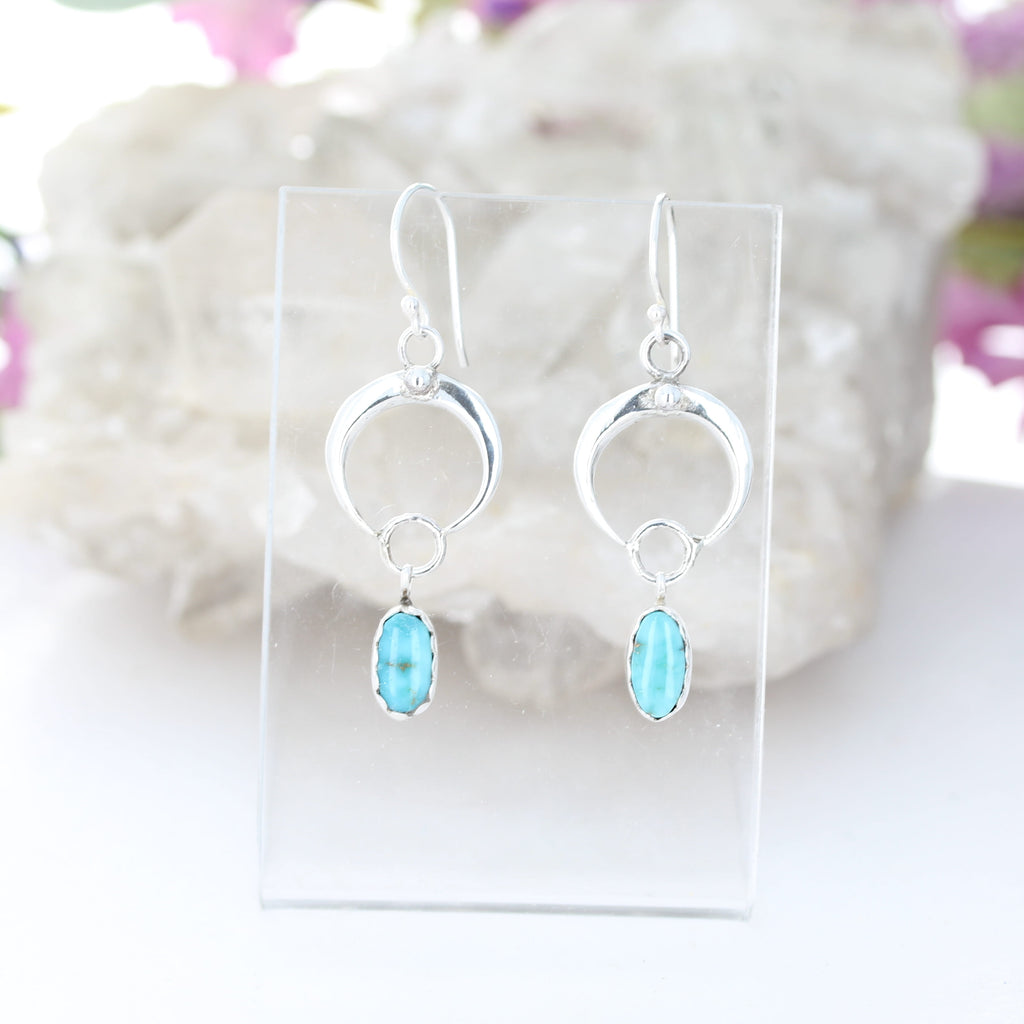 Rare Dry Creek Turquoise Naja Moon Earrings Sterling Silver