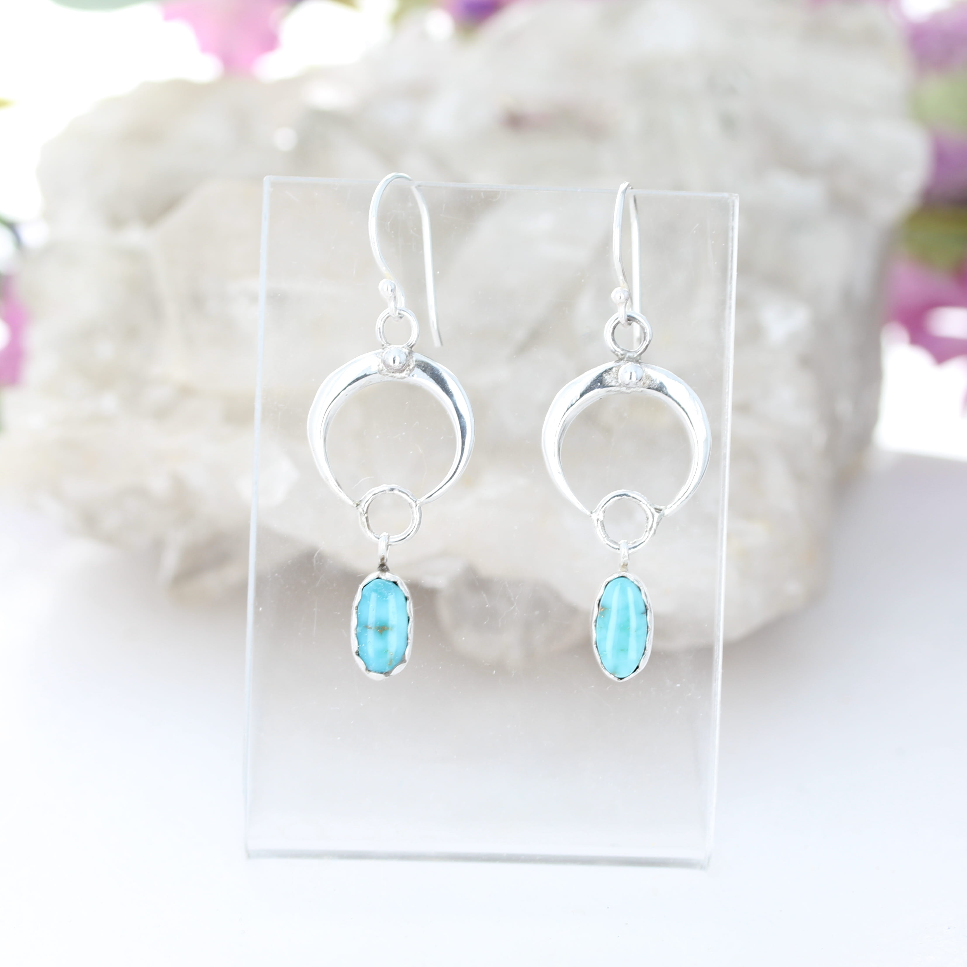 Rare Dry Creek Turquoise Naja Moon Earrings Sterling Silver