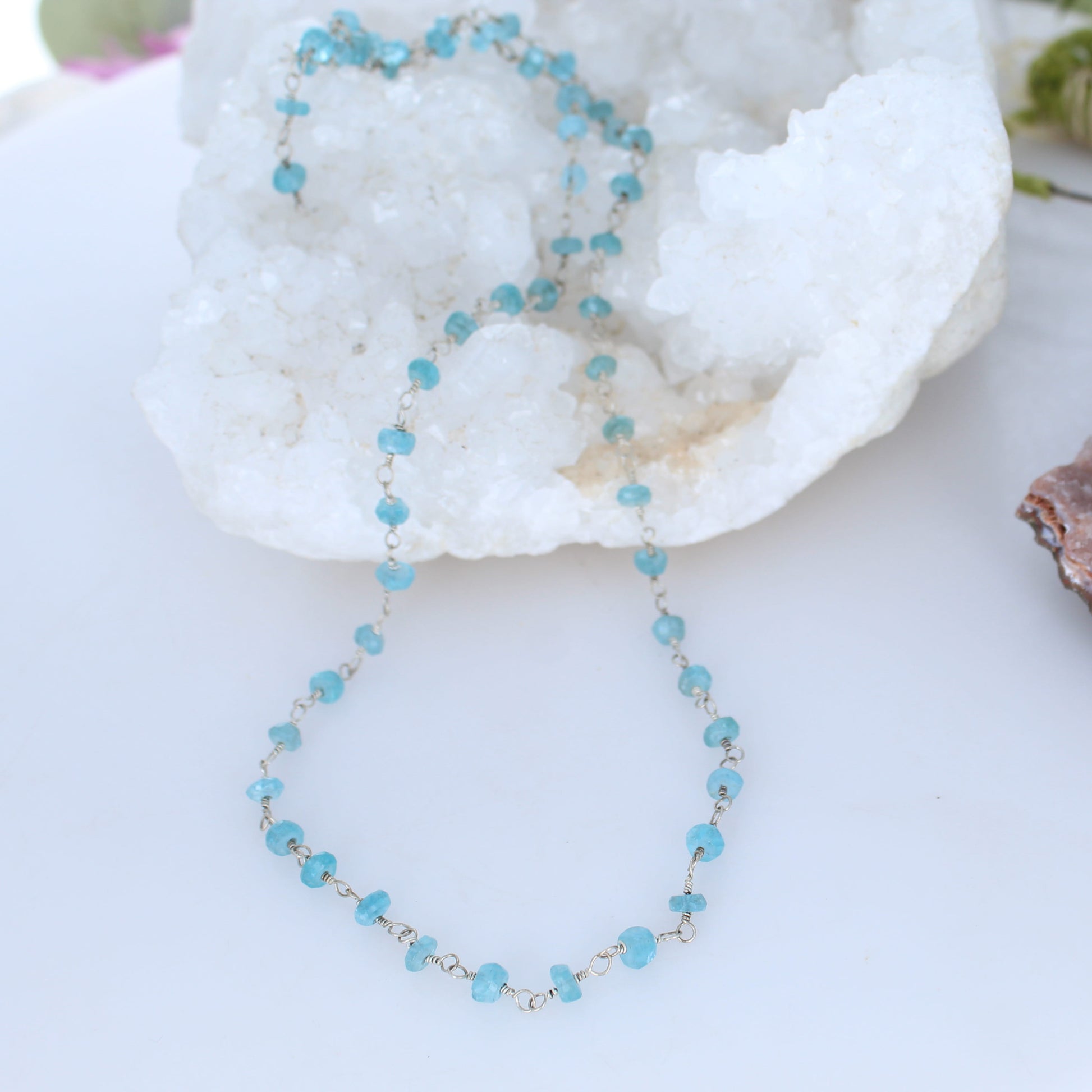 Sky Blue Faceted Apatite Rondelle Beads Chain 18" -NewWorldGems