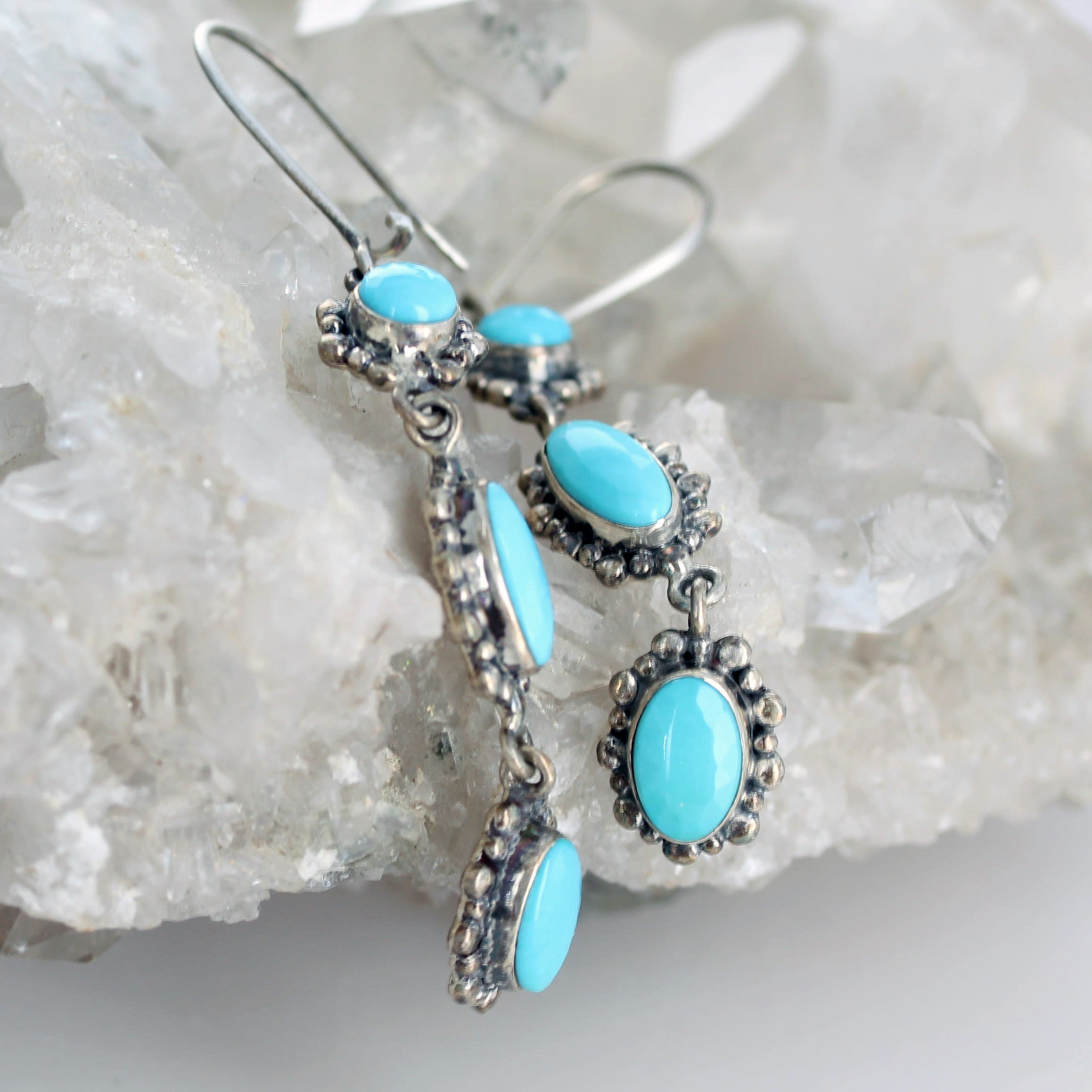 SLEEPING BEAUTY TURQUOISE Earrings Faceted 3 Stone Beauties