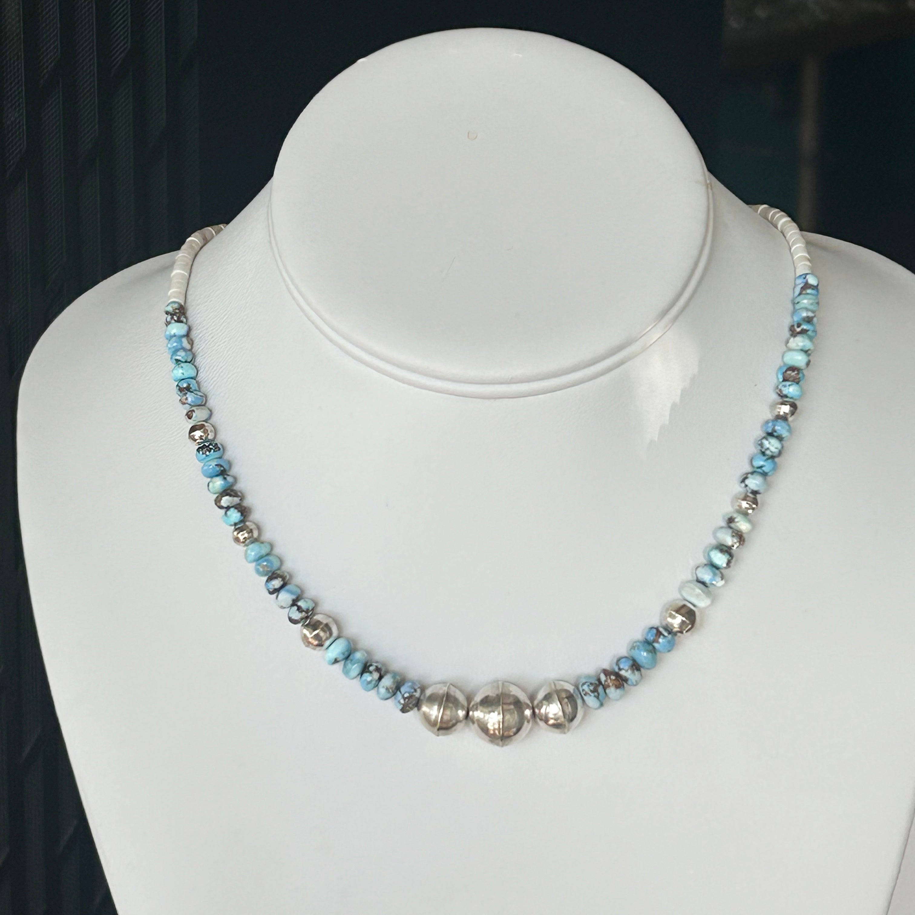 Golden Hills and White Buffalo TurquoiseSterling Necklace Benchmade Navajo Beads