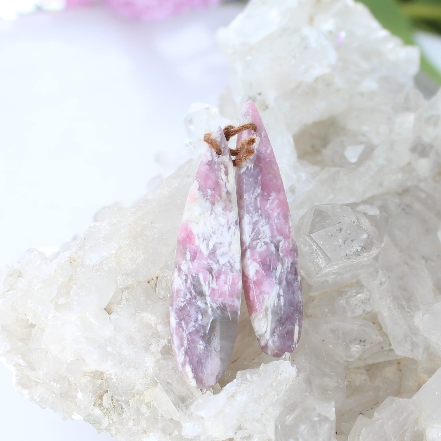 Pink Tourmaline and Lepidolite Earrings Components Pair