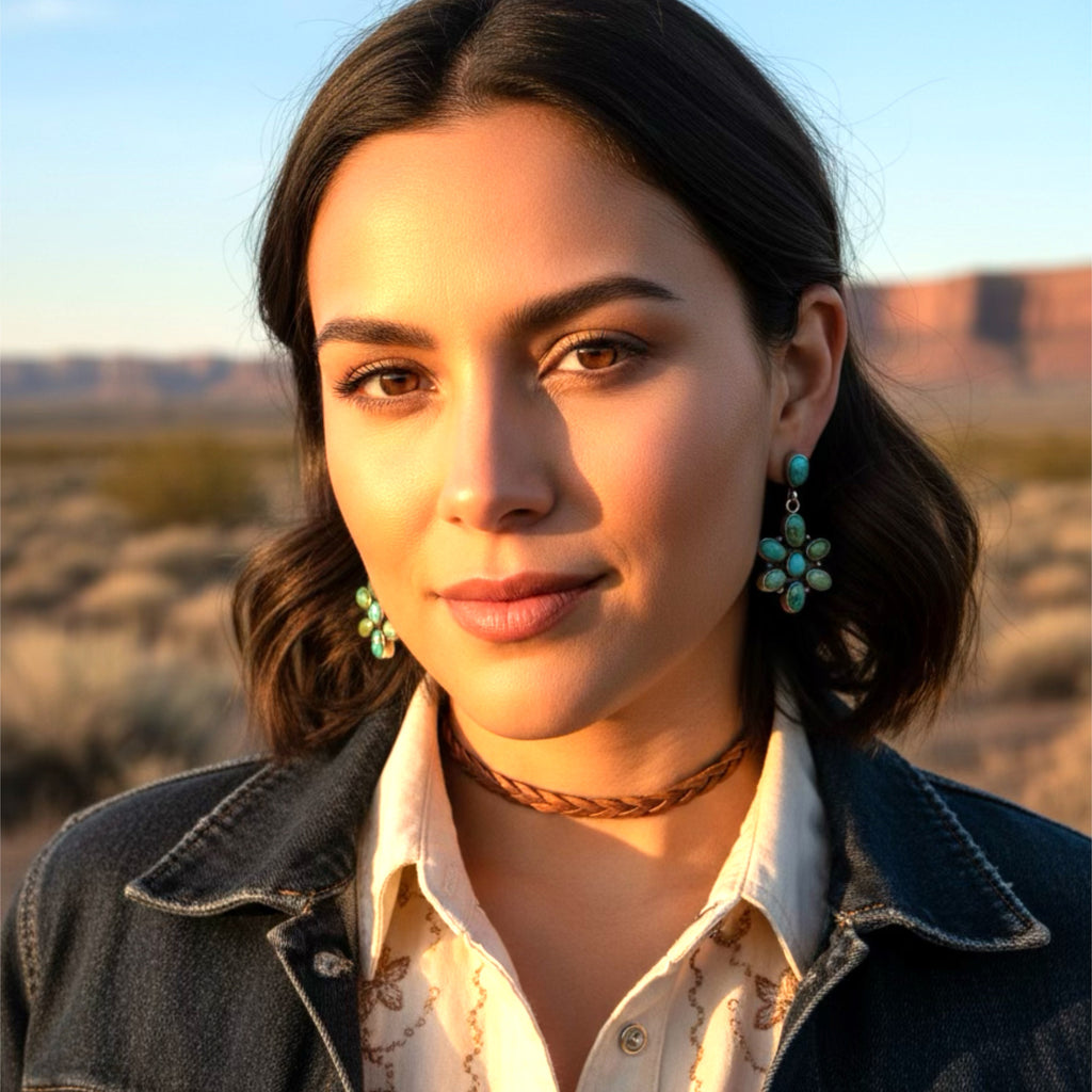 Blue Green Sonoran Gold Turquoise Flower Earrings Southwest 8 Stones NewWorldGems