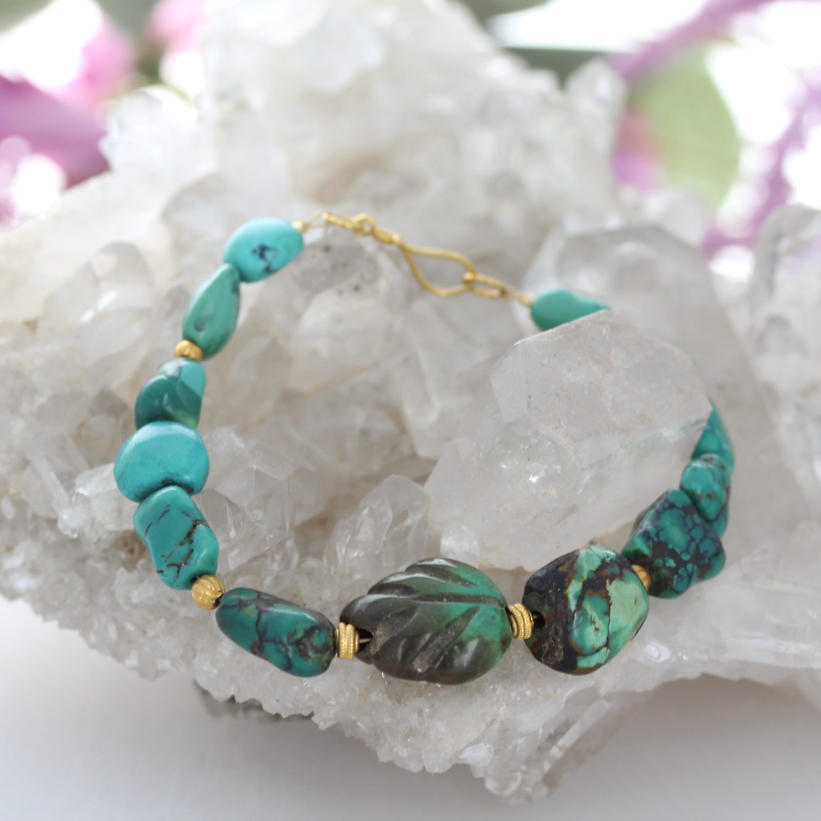Stunning Antique Tibetan Turquoise and 18K Gold Bracelet
