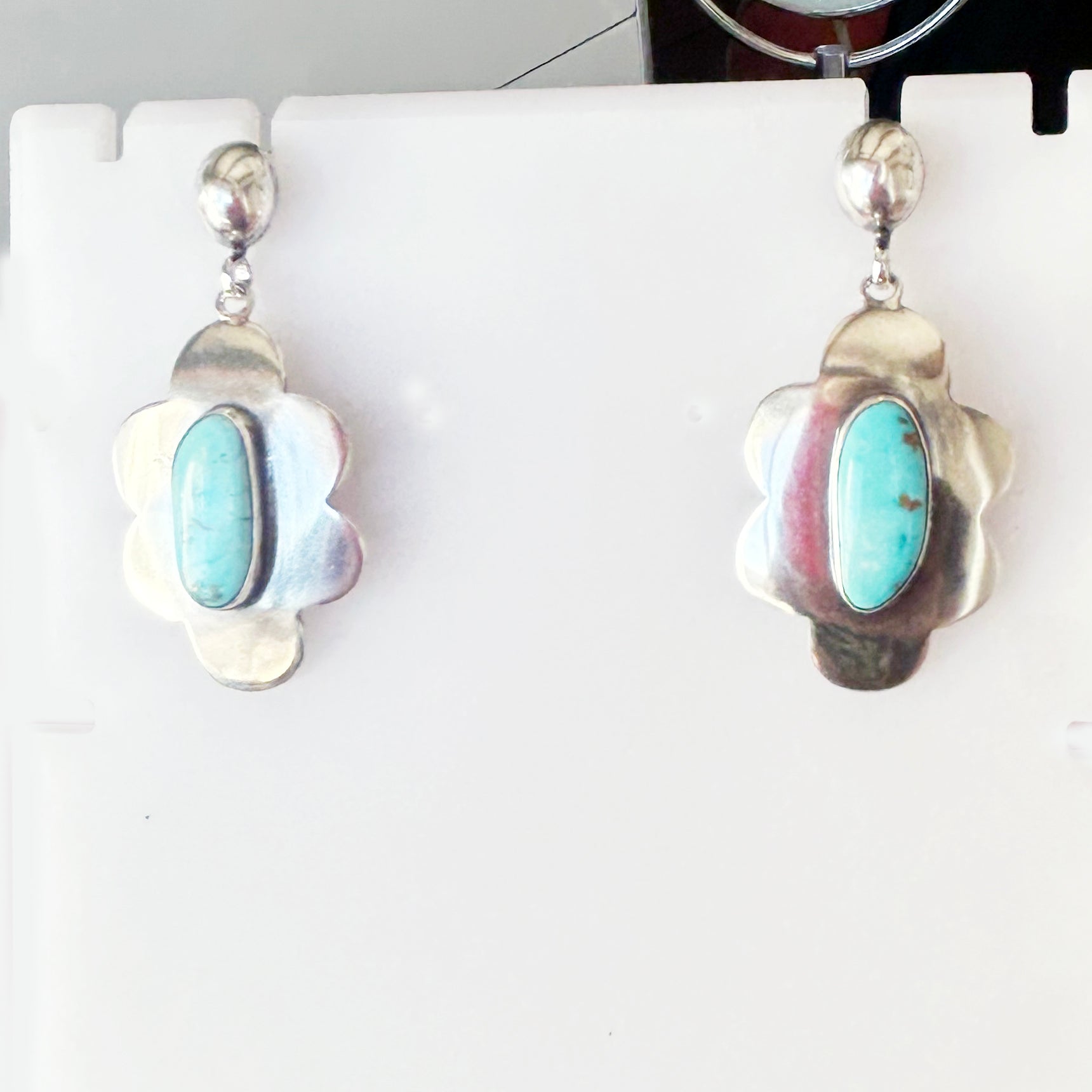 Blue Moon Turquoise Flower Design Earrings Sterling