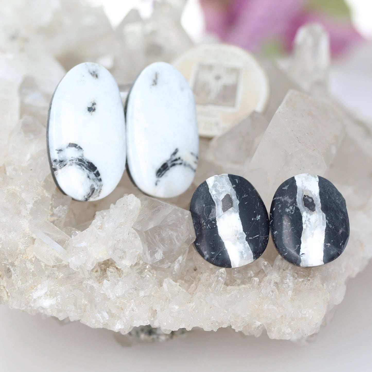 Rare White Buffalo Turquoise Cabochon Components 2 PAIR