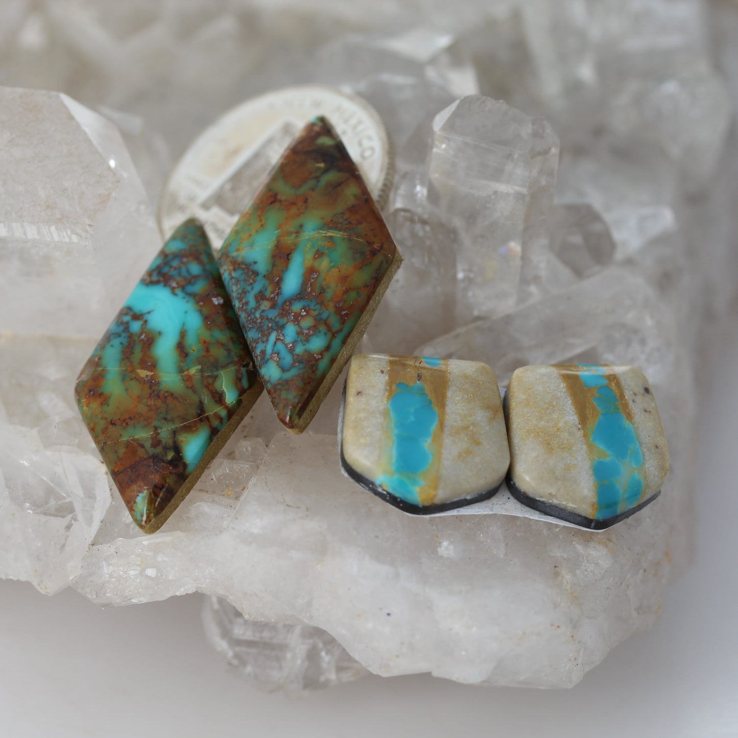 Rare Royston Turquoise Cabochon Earring Components 2 PAIR #3