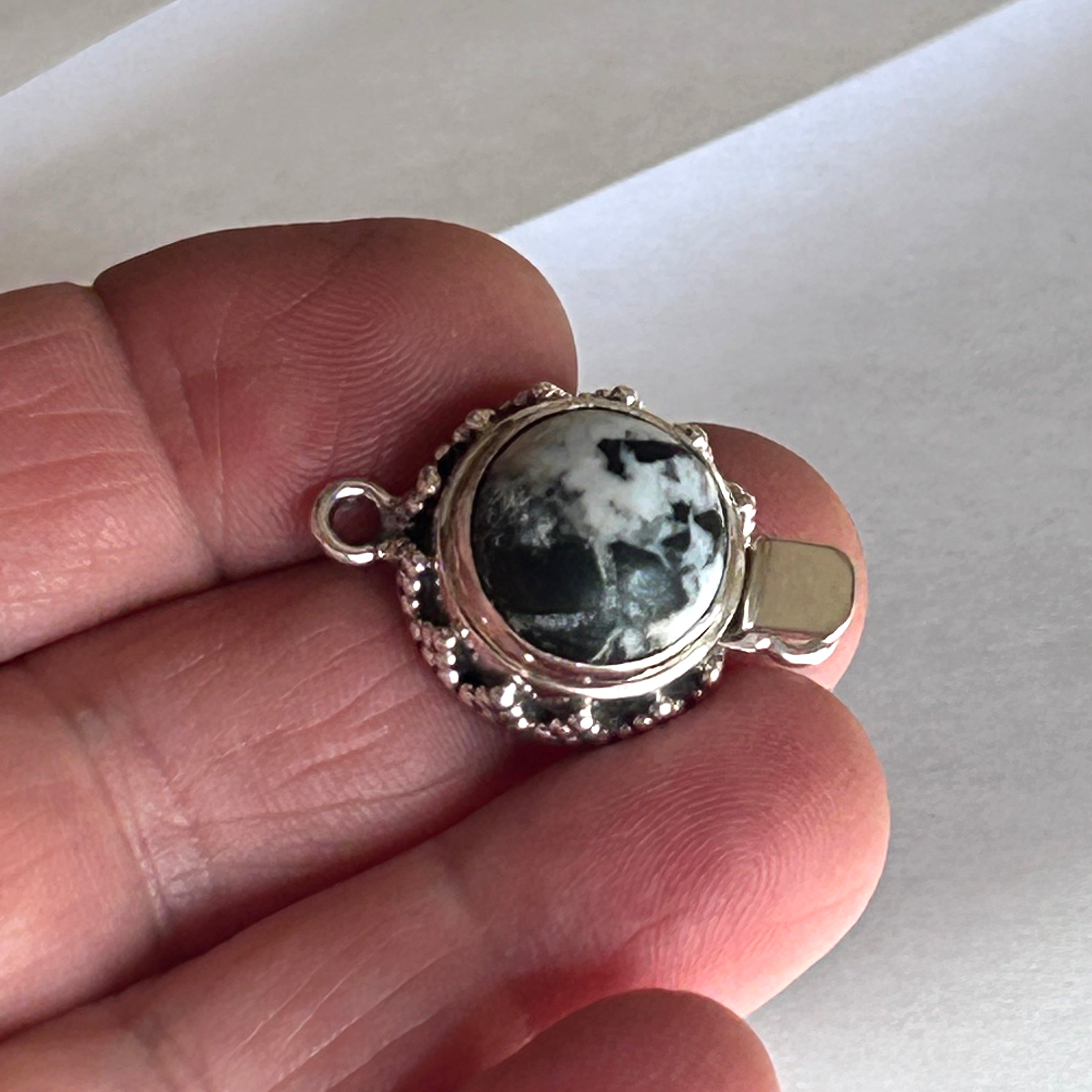 AAA Large White Buffalo Clasp Sterling 13.5mm Granulated Ball Design