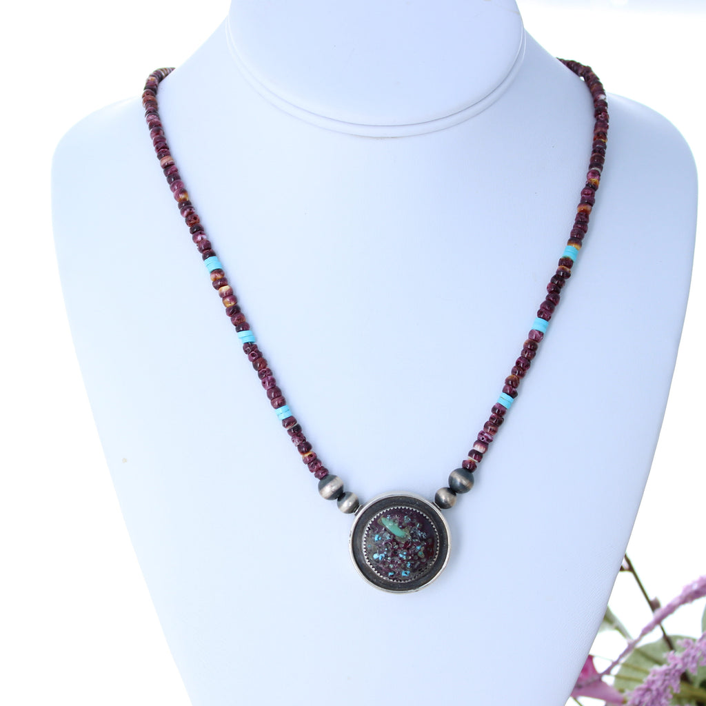 PURPLE SPINY Oyster Sleeping Beauty Turquoise Sterling Southwestern Necklace 17"