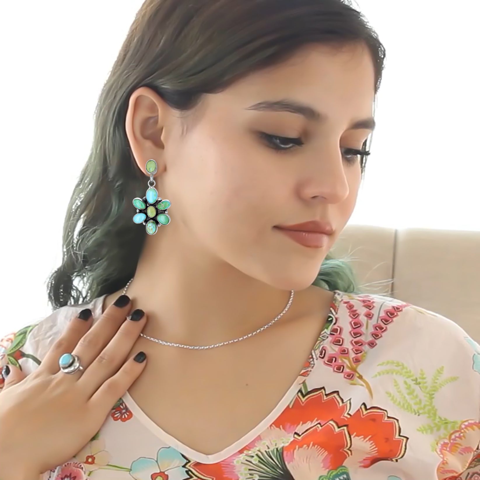 Sonoran Gold Earrings Sterling 8 Stone Large Florals Light Colors