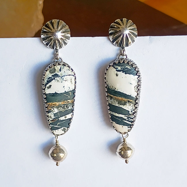 AAA WHITE BUFFALO Turquoise and Navajo Pearl Earrings Sterling 2.5"