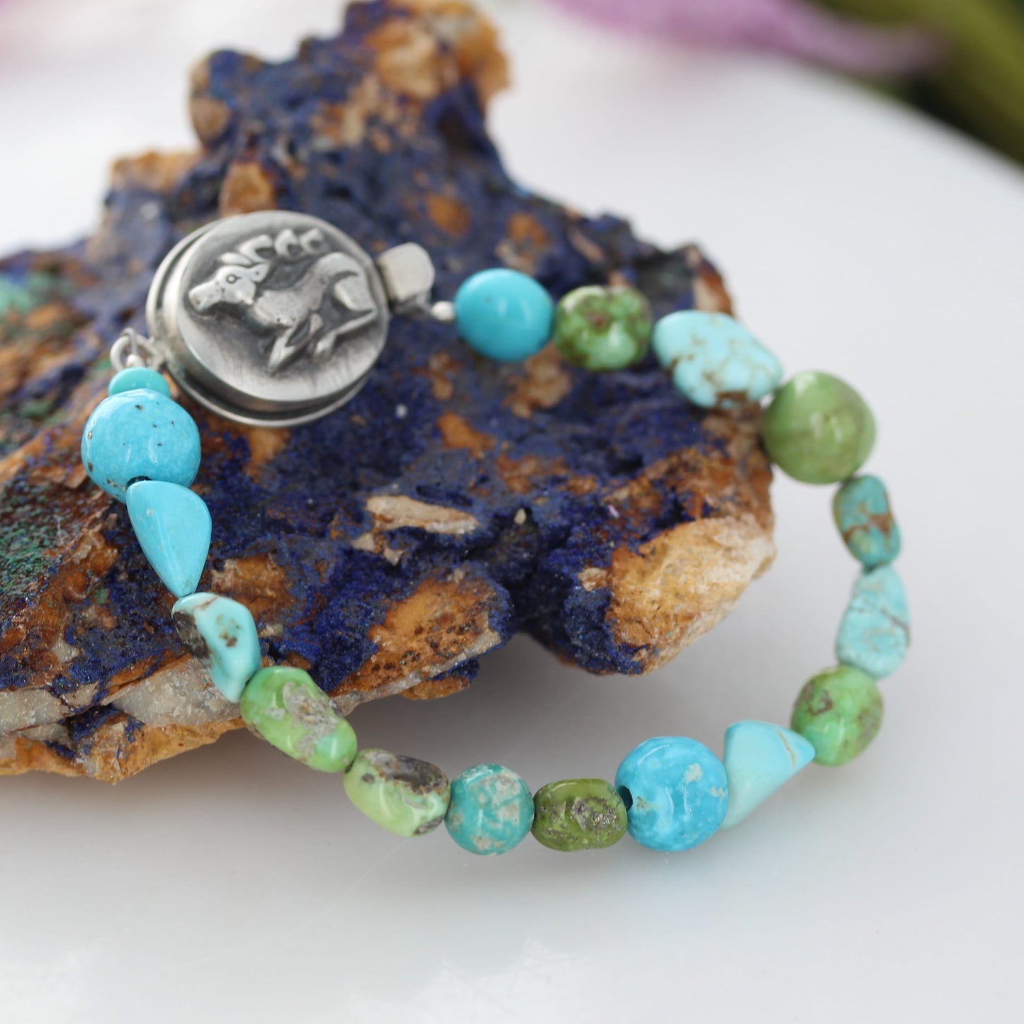 AAA Mixed Turquoise Bracelet Sterling Silver Deer Clasp