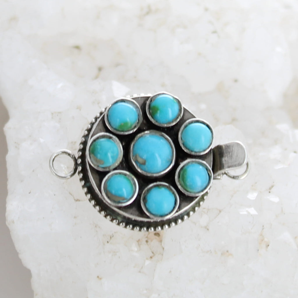 Blue Sonoran Mountain Turquoise Clasp Sterling Silver 8 Stone round