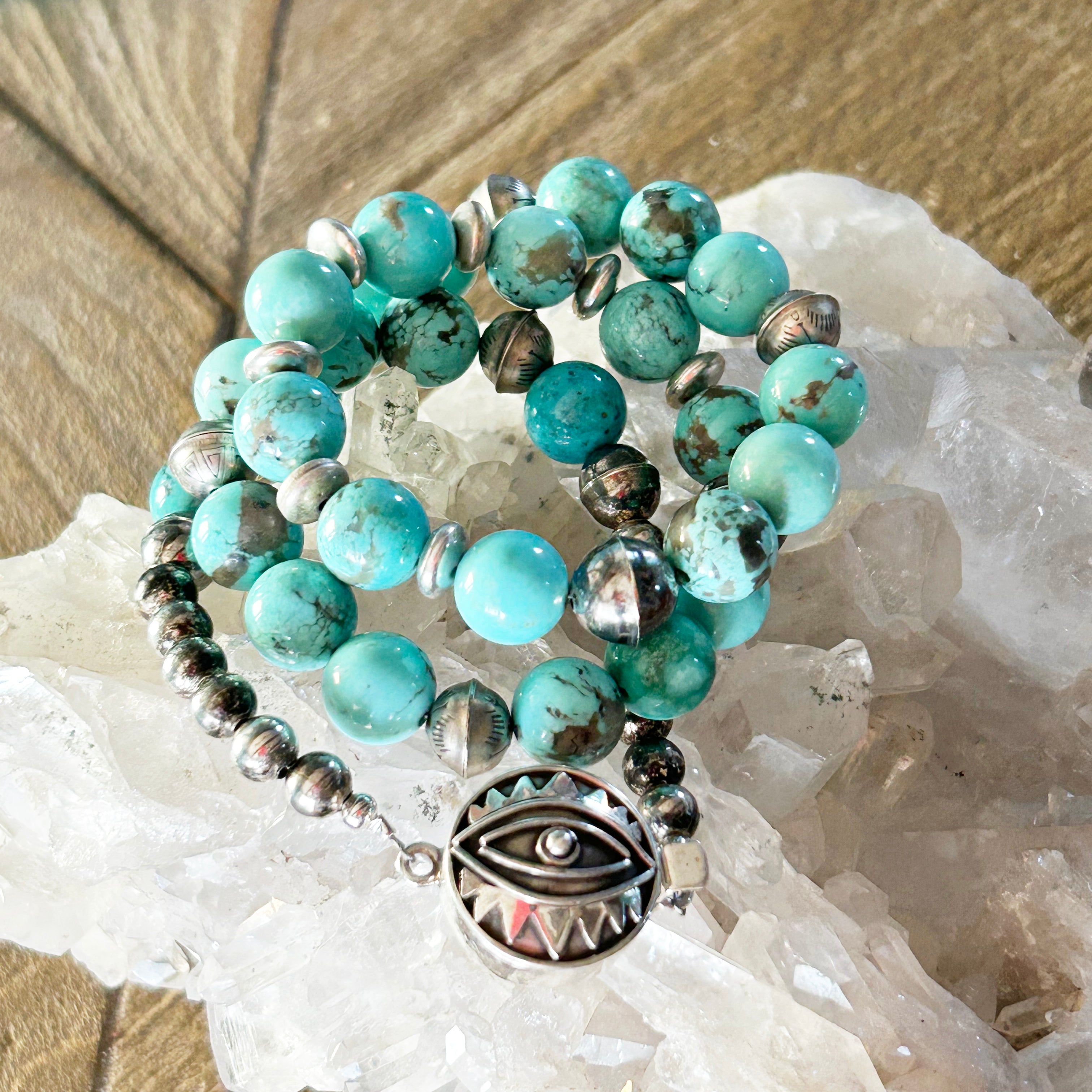 Sonoran TURQUOISE BEADS Necklace with Benchmade Sterling Navajo Pearls