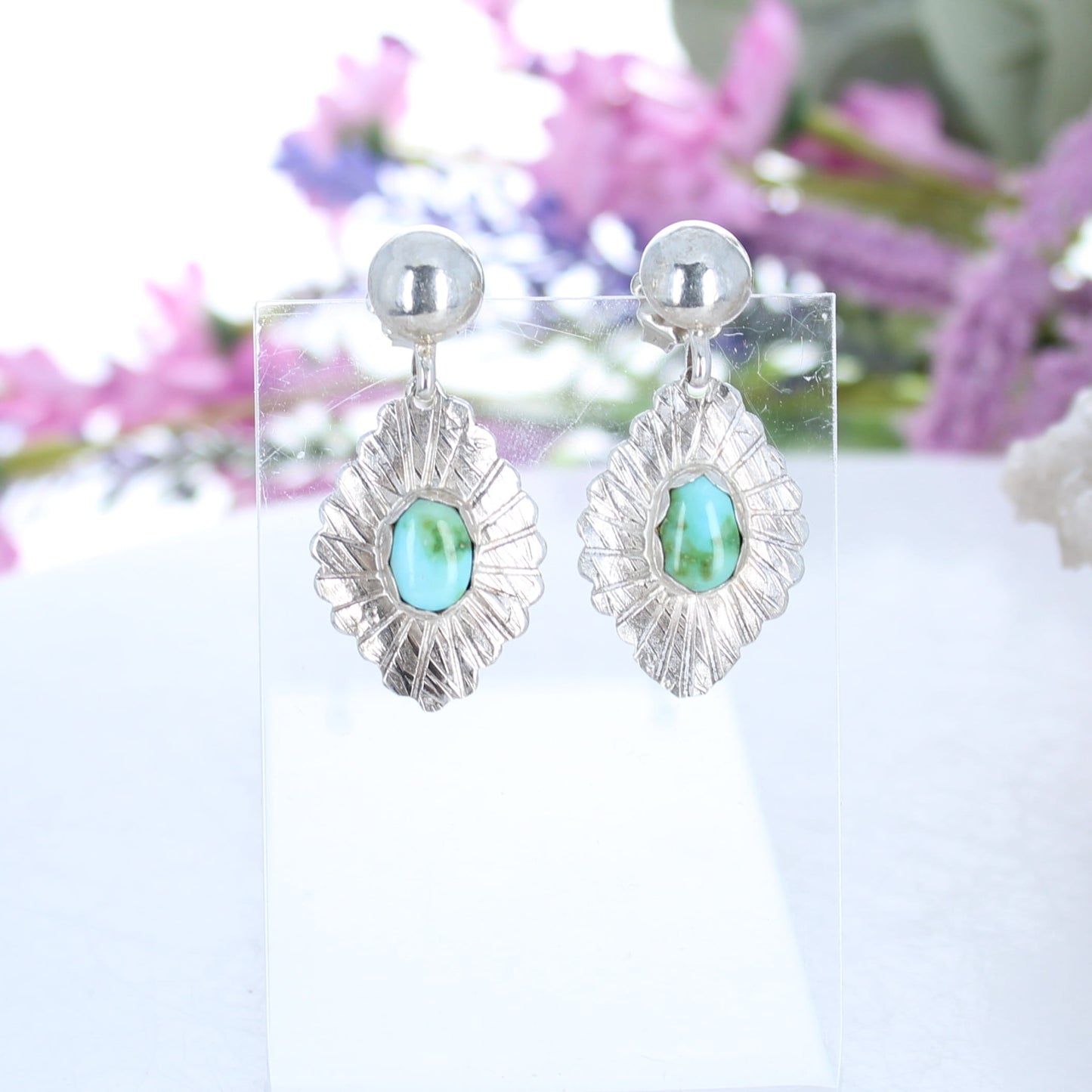 Sonoran Gold Turquoise Earrings Sterling Scalloped Teardrops