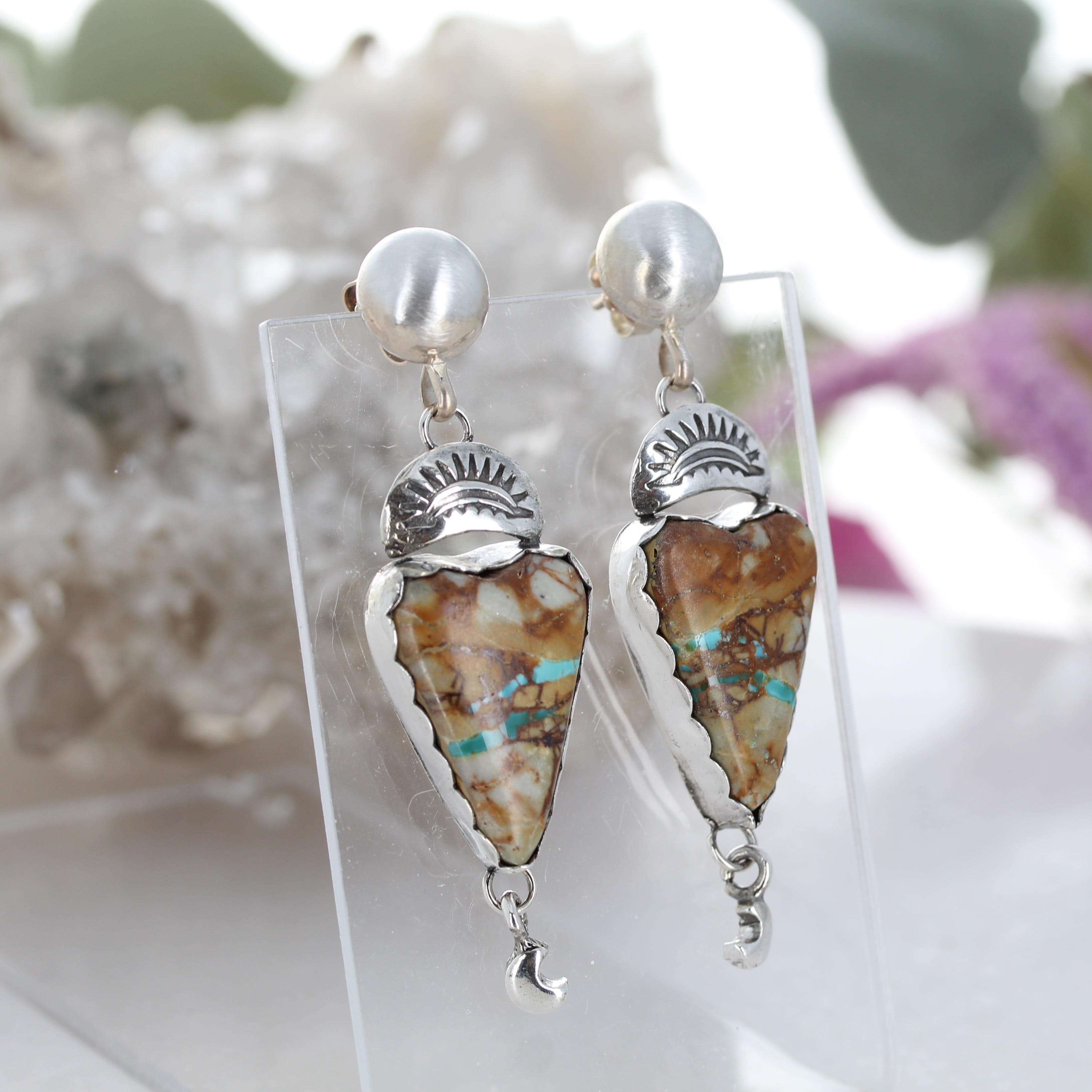 Gorgeous Royston Turquoise Heart Earrings with Moons Southwest