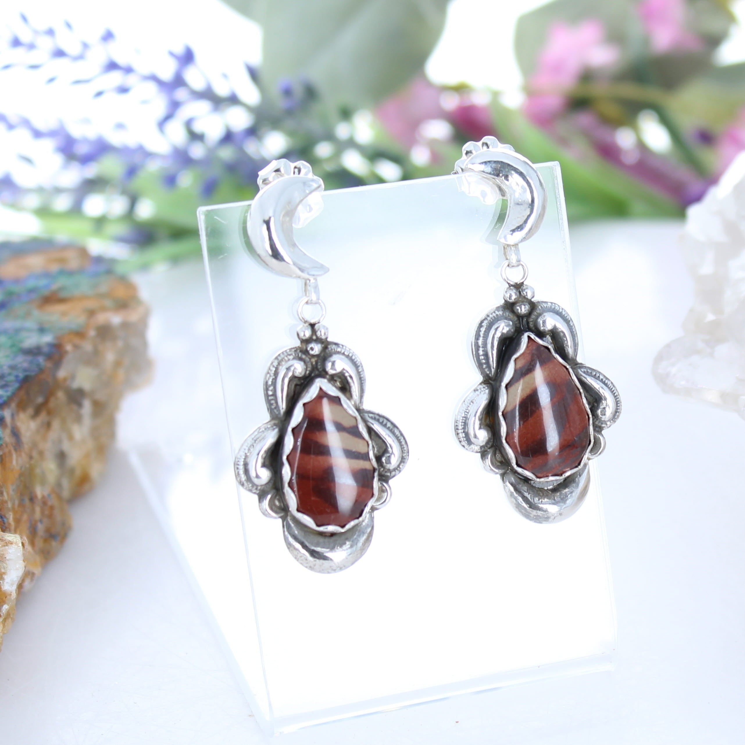 Many Moons Australian Zebra Stone Earrings Sterling Silver