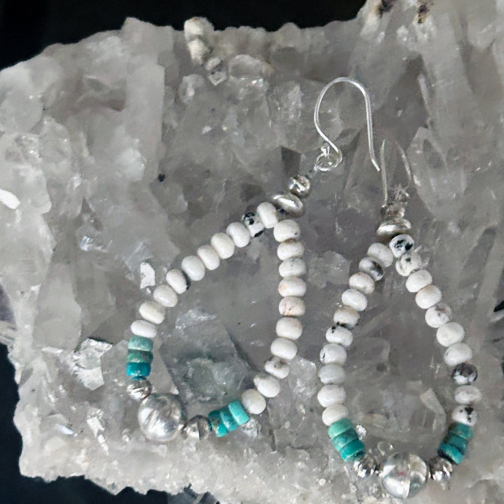 Rare Carico Lake and White Buffalo Turquoise Earrings 3.25" Sterling Jacla