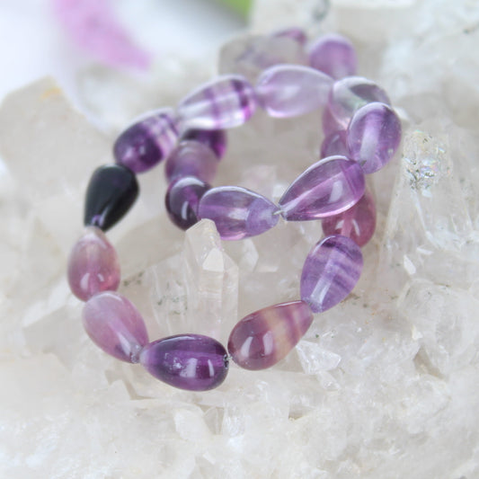 Purple Fluorite Beads Teardrops 10" Strand