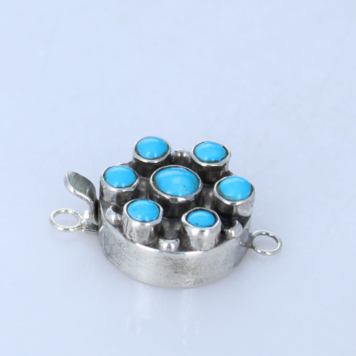 Blue Ridge Turquoise 7 Stone Clasp Sterling Round Many Moons
