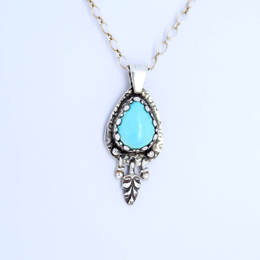 Gem Grade Lone Mountain Turquoise Pendant Sterling Silver Teardrop