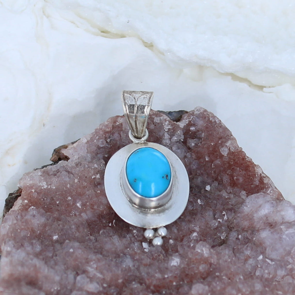 SLEEPING BEAUTY TURQUOISE Pendant Sterling Oval -NewWorldGems