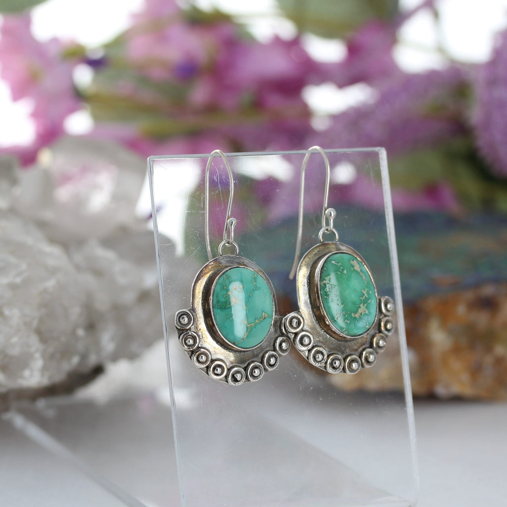 Emerald Valley Turquoise Earrings Sterling Oval Boho Southwestern