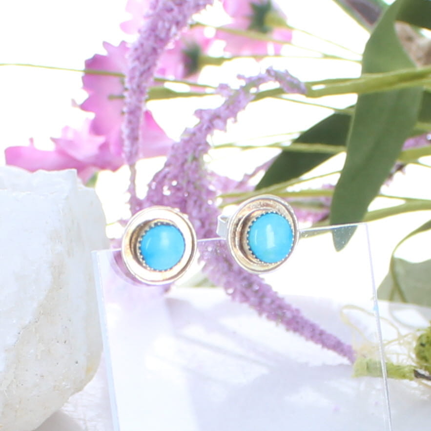 Blue Ridge Orvil Jack Mine Turquoise Earrings Ovals Sterling Posts 8.6mm -NewWorldGems