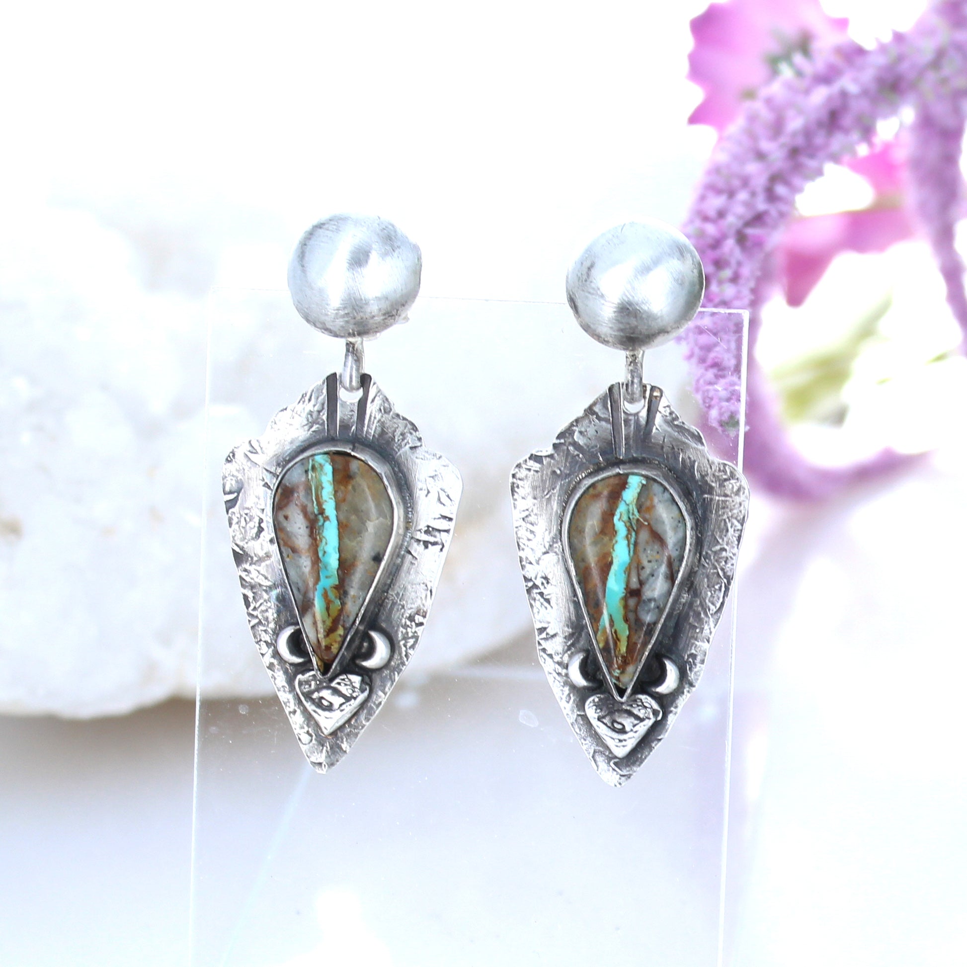 Sterling Silver Arrowhead Earrings with Royston Nevada Turquoise -NewWorldGems