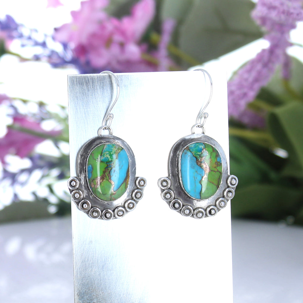 Colorful Kingman Mine Turquoise Earrings Boho Chic Sterling #2