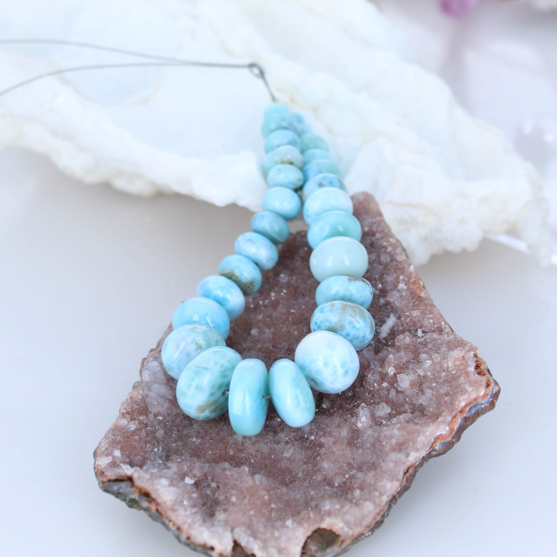Large LARIMAR Rondelle Beads Set 6.5" -NewWorldGems