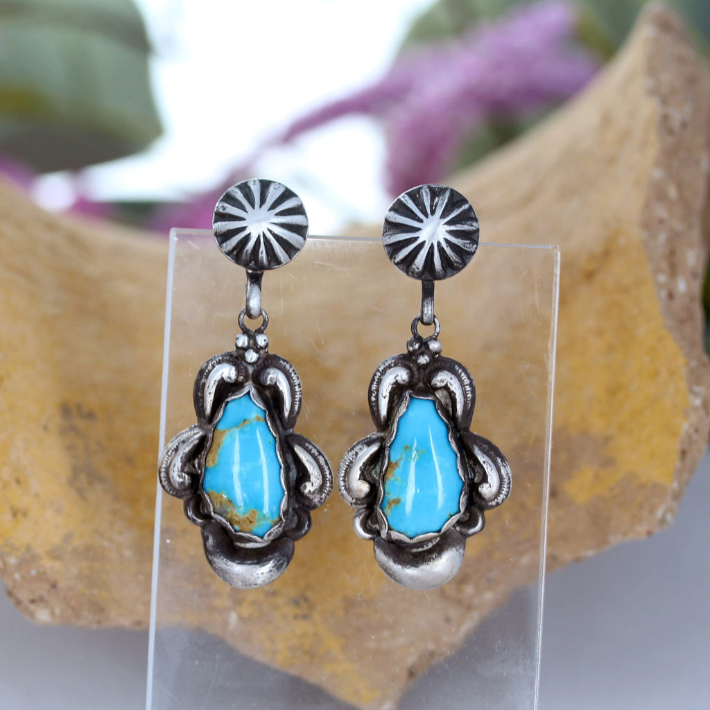 Many Moons Sonoran Blue Turquoise Earrings Sterling Silver #2