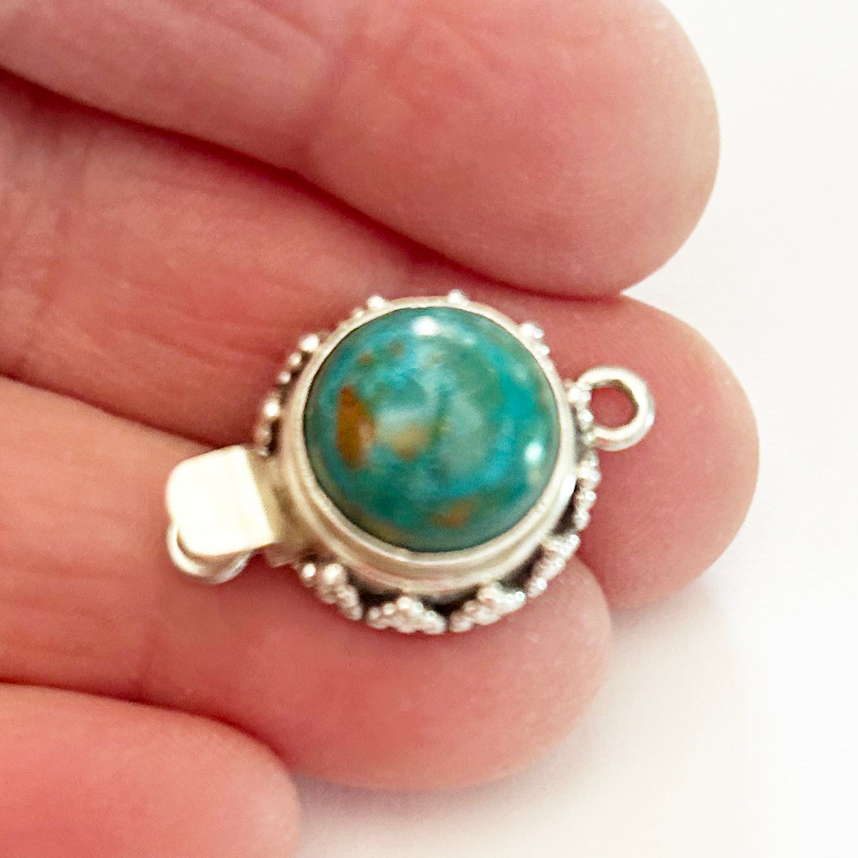 AAA Peruvian Opal Clasp Sterling Granulated Ball Design 12mm Round